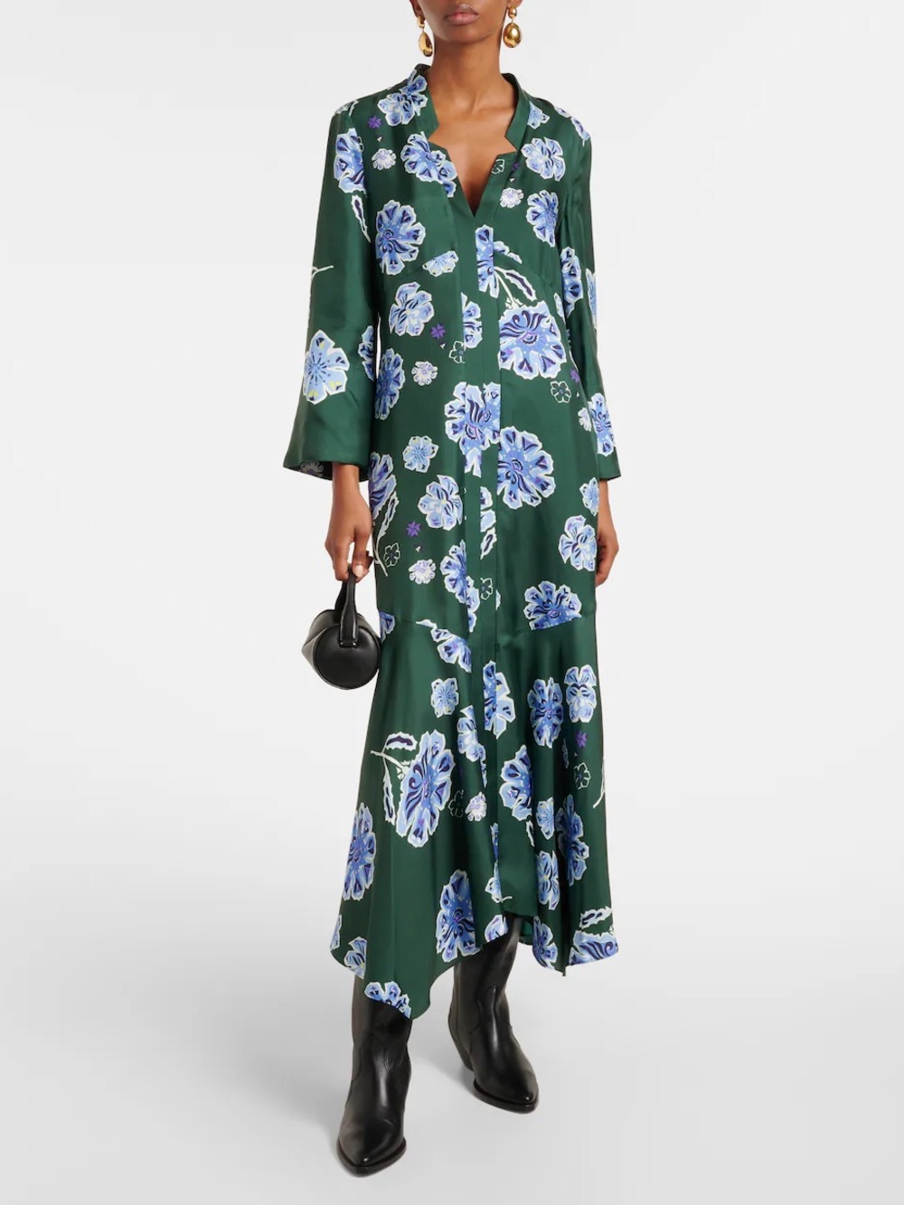 New Dorothee Schumacher Big garden floral silk twill midi dress